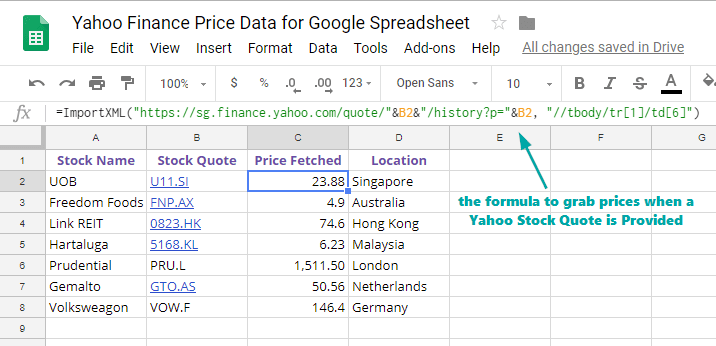 How to Scrape Yahoo Finance Stock Prices using Google Spreadsheet